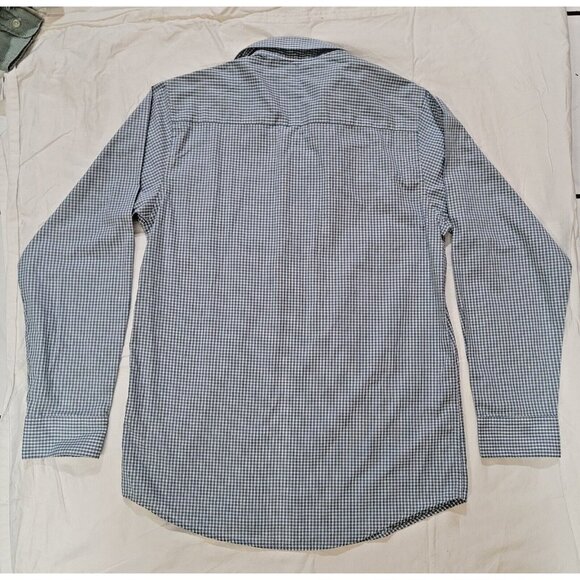 Calvin Klein Men Long Sleeve Collared Botton-up Plaid Gray Blue White Regular 18 - Picture 2 of 10